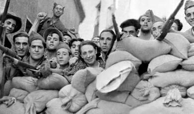Members of an anarchist militia at the barricades in Spain
