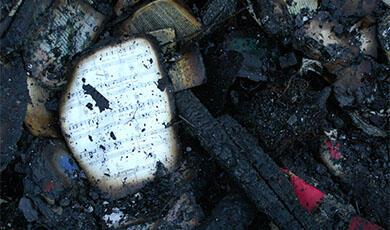 a piece of sheet music partly burnt