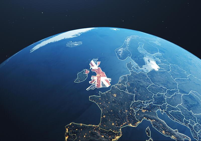 an image of the Earth with the UK covered in a Union Jack flag