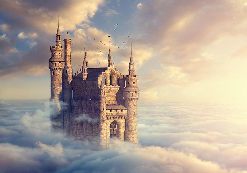 Fairytale castle floating in clouds