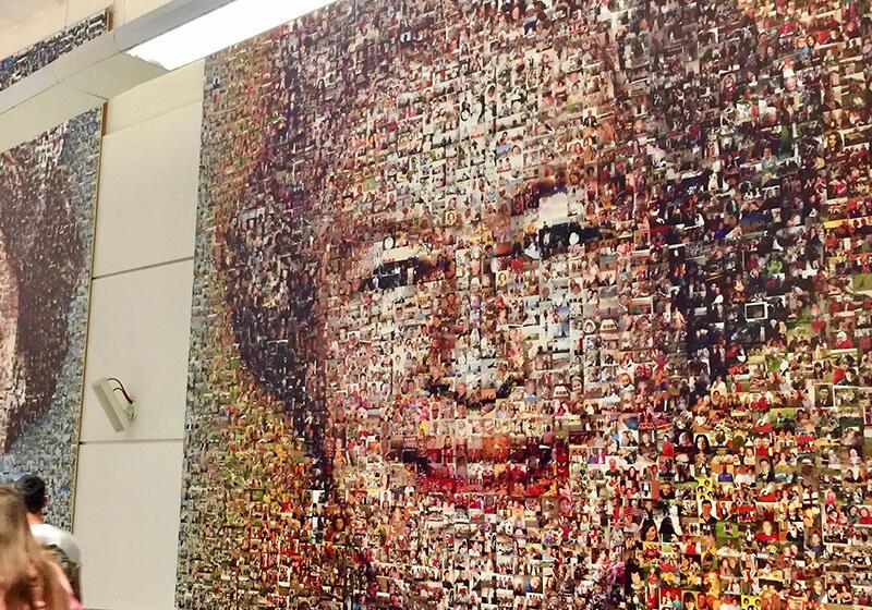 Collage picture of Queen Elizabeth II made up of smaller photographs of other people