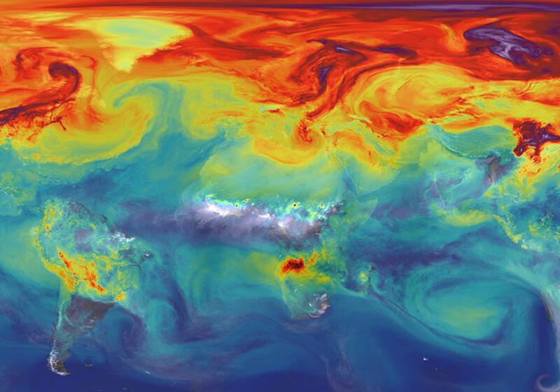 Multicoloured world map showing global over-heating
