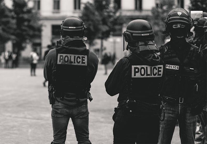 black and white photograph of police officers