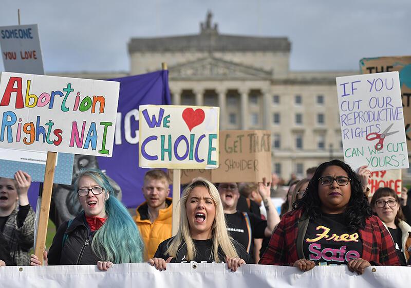 Pro=abortion protesters with placards