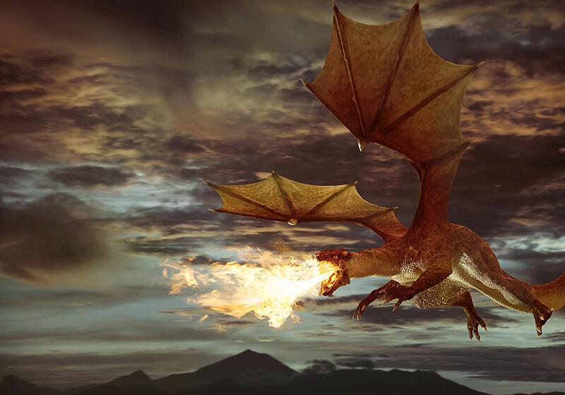 An artists impression of a dragon flying