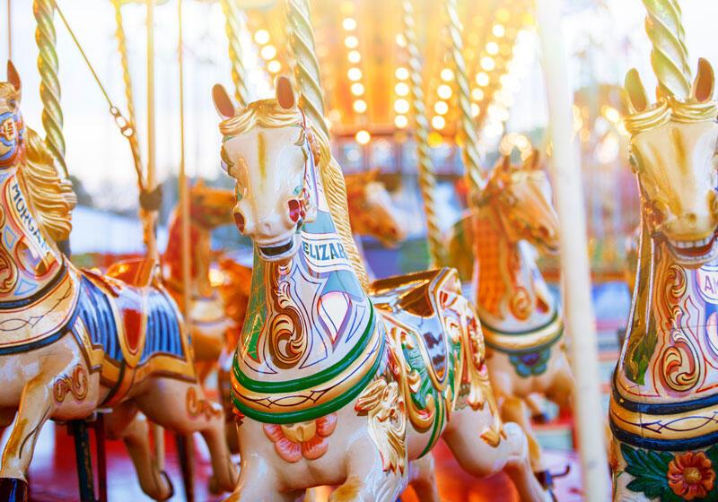 a carousel with horses