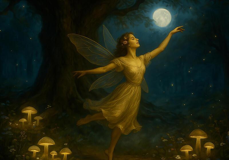 Fairy dancing in forest under full moon