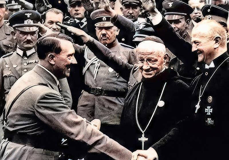 Hitler shaking hands with Bishop Ludwig Müller in Germany in the 1930s