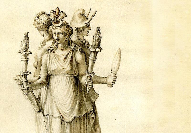 Triple-bodied statue of Hecate holding torches