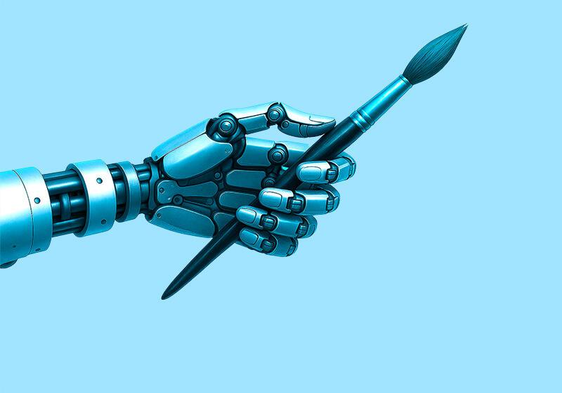 robot hand holding paintbrush