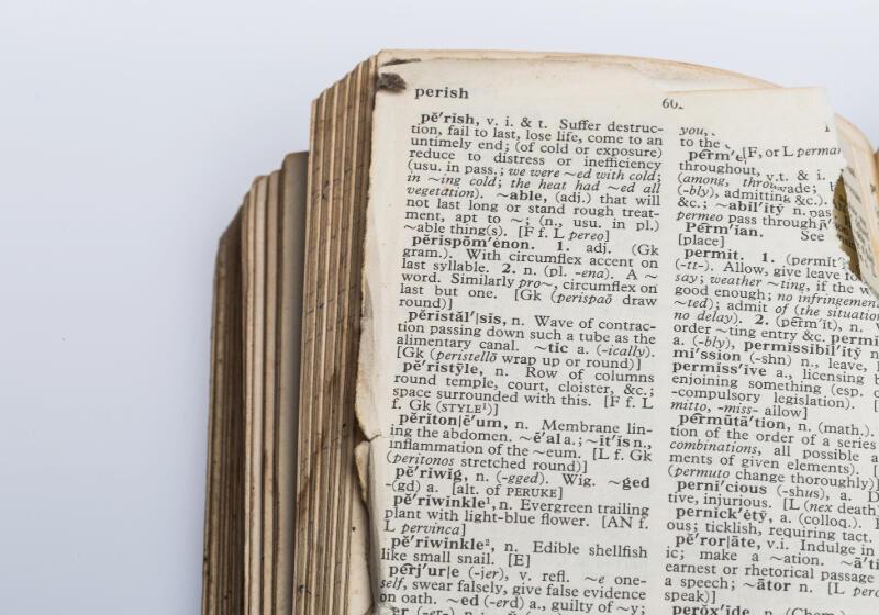 Close up of old dictionary page