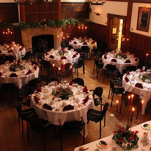 Barnard's Inn main Hall set up for a Christmas sit-down meal