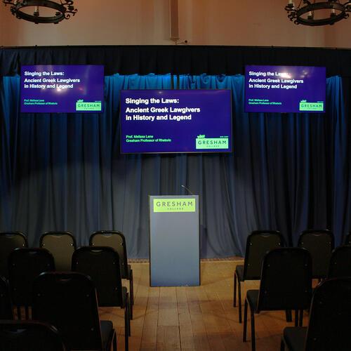 Barnard's Inn main Hall set up for a lecture