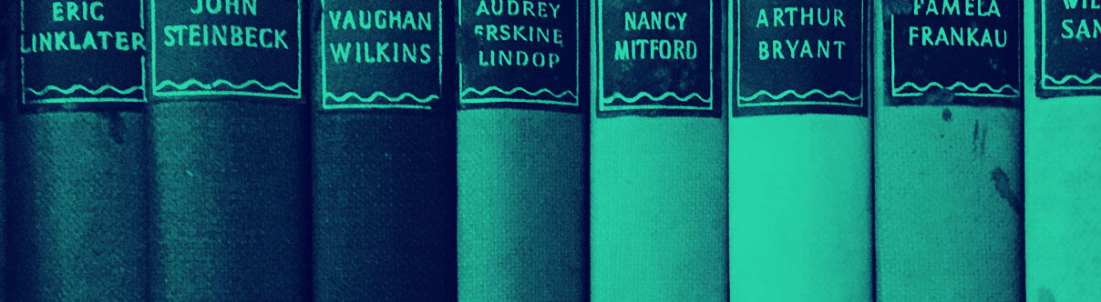 Row of novels with spines showing