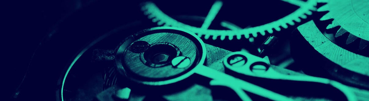 blue and green image, inside mechanism of a clock or watch