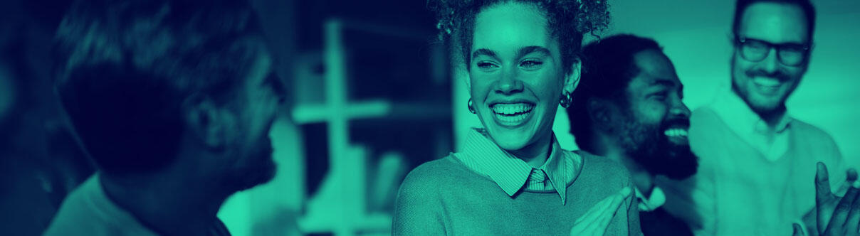 Smiling lady laughing with friends