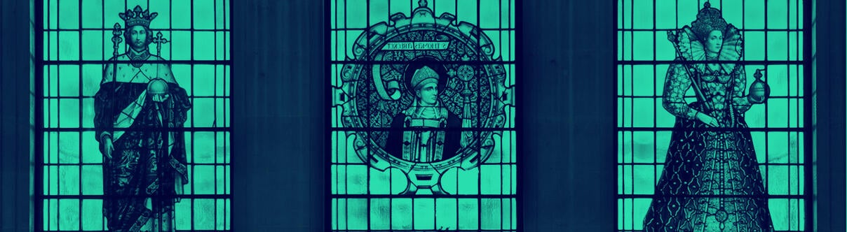 mercers' hall stained glass windows in a green hue