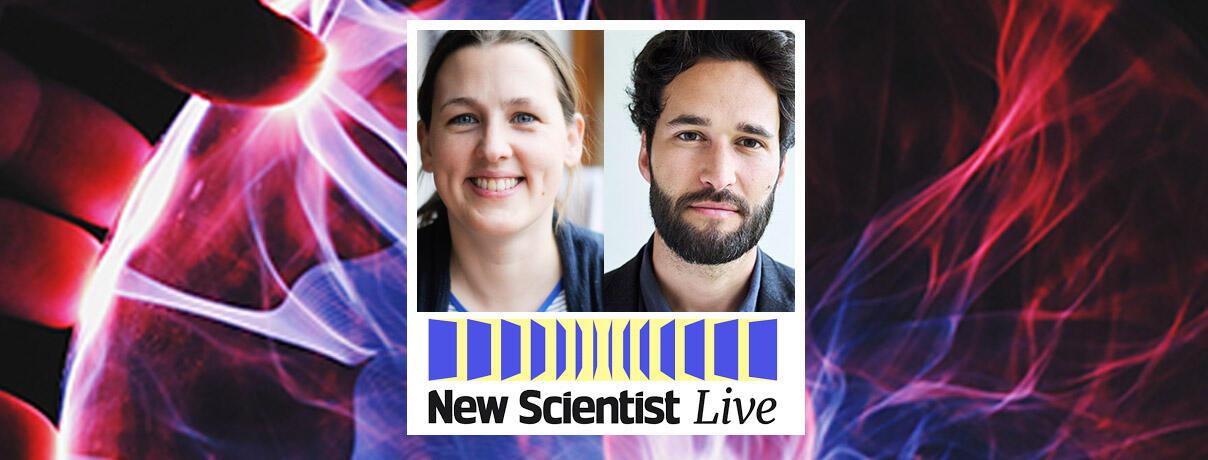 Sarah hart and Daniel Sussking and New Scientist Live logo