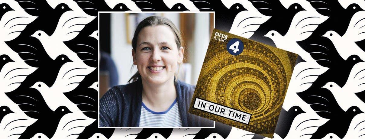 Professor Emerita Sarah Hart and In Our Time logo on Escher style patterned background