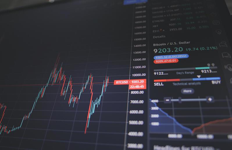 digital screen showing financial data and graphs
