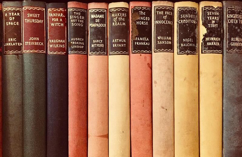 Row of novels with spines showing