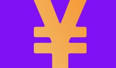 Yellow yen sign against purple background