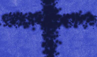 Black cross on purple background