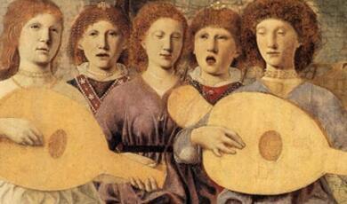 Painting of red-haired people singing