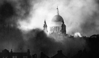 St Paul's Cathedral above dark clouds