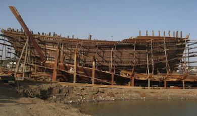 Image of galley with scaffolding around it