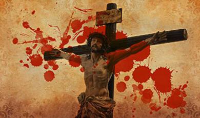 Christ on the cross against gold background