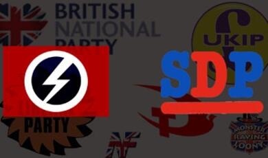 Logos of the SDP and the British Union of Fascists