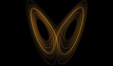 The Lorenz attractor, a mathematical construct that arises from a simplified system of differential equations used to model atmospheric convection