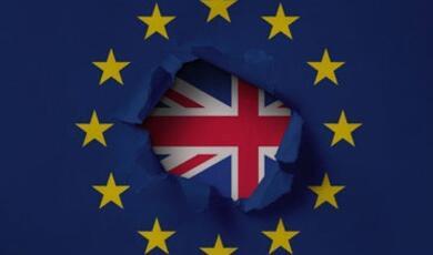 EU Flag with British flag inside circle of stars