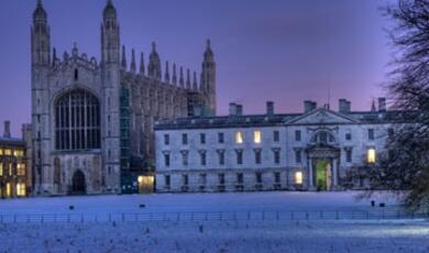 King's College Chapel in Cambridge, England, illuminated at night