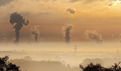 Skyline with powerplants in background