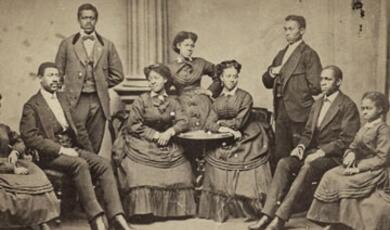 Black and white photo of the Jubilee Singers, Fisk University, 1870s