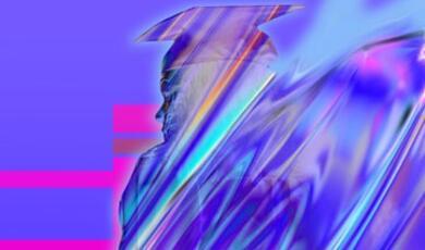 neon pink and purple silhouette of figure in cap and gown
