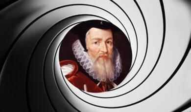 Sir Robert Cecil in centre of James Bondesque swirl