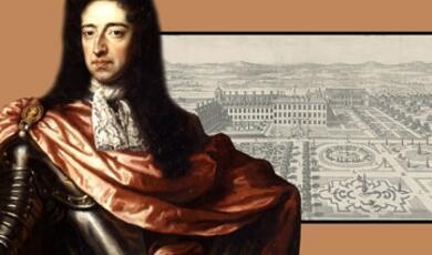 Image of William of Orange, with royal palace in background