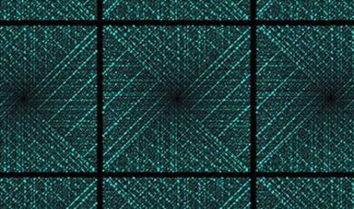 teal pattern in black lined grid