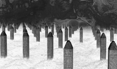 Black and white photo of graveyard