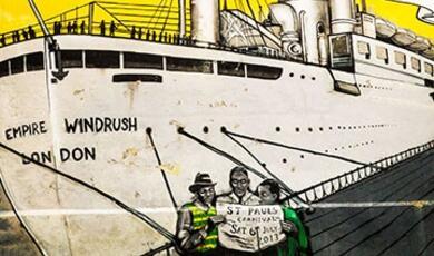 Drawing of the front of the boat HMT Empire Windrush