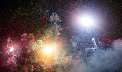 Colourful explosions a bit like fireworks