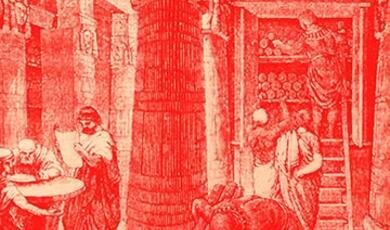 abstract image of scholars in the great library of Alexandria