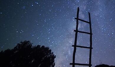 ladder silhouetted against starry sky