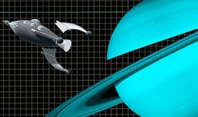 saturn and fictional rocket ship