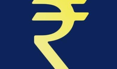 Yellow rupee sign against navy blue background