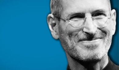 Photo of Steve Jobs against blue background