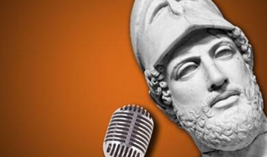 Statue of Pericles against orange background